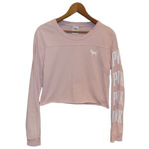 PINK Victorias Secret Pale Pink Logo Crop Long Sleeve Top Size S